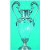 Image 1 : CRYSTAL VASE WITH STERLING MOUNTS - Urn form, early Durgan sterling, mask handles, floral open sw...