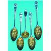 Image 1 : ASSEMBLED DESSERT SPOON SET - English sterling, fruit embossed vermeil bowls, all slightly differ...