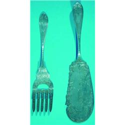 COIN SILVER FISH SET - Perdriaux, finely engraved, engraved fish on knife blade.  L-9"-11", VG-EX...