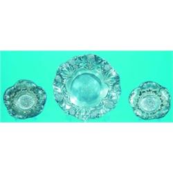 LOT OF 3 ART NOUVEAU SILVER DISHES - Flower form and floral embossed, larger, Gorham.  Dia.-3 1/4...