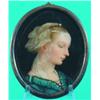 Image 1 : PORTRAIT MINIATURE - Painted on ivory, woman with halo, pearl hairpiece, signed, base metal frame...