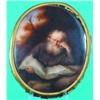Image 1 : PORTRAIT OVAL - Painted on porcelain, elderly man possibly St. Jerome, reading Bible.  H-3 1/4",...