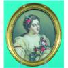 Image 1 : PORTRAIT MINIATURE - Painting on ivory, young woman with flowers in hair and swag, brass frame....