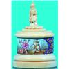 Image 1 : IVORY ORNAMENT - Carved ivory gnome on pedestal, classical enamel, painted band with children fig...