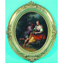 PAIR OF CONTINENTAL COURTING PAINTINGS - paintings on tin, well executed.  14 1/2" x 11 1/2", VG-...