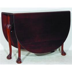 ANTIQUE CHIPPENDALE DROP LEAF TABLE - Mahogany, swing leg, ball and claw feet; bottom 7" of drop...