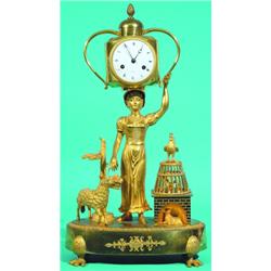 EARLY 19TH CENTURY FRENCH MANTLE CLOCK - Fire gilt, Dubuc silk thread movement, unusual subject a...