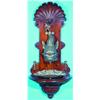 Image 1 : DOLPHIN LEVABO - Cast brass dolphin and shell basin on carved pine wall fixture, top is carved wi...