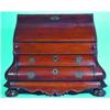 Image 1 : MINIATURE SLANT FRONT DESK - Continental or English, walnut, serpentine drop-front, shaped drawer...