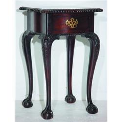CHIPPENDALE STYLE SIDE TABLE - Mahogany, shaped square top, pinched corners, finely carved knees,...