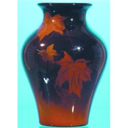 SMALL ROOKWOOD VASE - Standard glaze, artist Eliza Lawrence, maple leaf design #83F; finish craze...