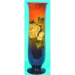 ROOKWOOD VASE - Rose motif, standard glaze, signed MAD (Matt A. Daly), stamped 784A; base repaire...