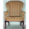 Image 1 : QUEEN ANNE STYLE WING CHAIR - Wing back with pad feet, striped upholstery.  43" x 31", G-VG.  Est...