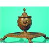 Image 1 : BRONZE INKWELL - Cast bronze, hinged lid, 3 half figures surround bowl of urn, paw feet, copper l...
