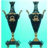 Image 1 : PAIR MARBLE & BRONZE GARNITURES - Black marble with green veining, bronze mounts.  H-12", VG-EX....