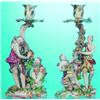 Image 1 : PAIR FIGURAL PORCELAIN CANDLESTICKS - Chelsea, painted porcelain figures of man and woman with ch...