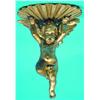 Image 1 : CHERUB SCONCE - Gilt, carved wood cherub supporting shell sconce.  H-9", G-VG.  Est. 100-200...