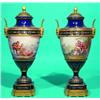 Image 1 : PAIR S+VRES LIDDED URNS - painted porcelain with ormolu mask handles rim and base, courting scene...