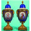 Image 1 : PAIR S+VRES PORTRAIT URNS - Painted porcelain, portrait ovals of front, floral ovals on reverse,...