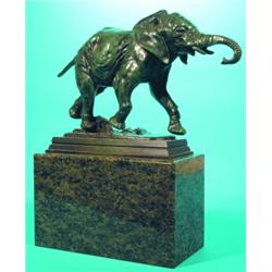 BRONZE RUNNING ELEPHANT - Barye, verdigris patination, inscribed Barye in base, no foundry marks,...