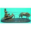 Image 1 : RUSSIAN BRONZE GROUP - 2 men and child in sleigh pulled by horse, fire gilt on patinated oval bas...