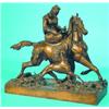 Image 1 : BRONZE EQUESTRIAN GROUP - Lady riding side saddle, accompanied by dog, original patina; dog's leg...