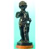 Image 1 : CHERUB BRONZE - Standing at stump with bow and quiver, mounted on round marble base, original pat...