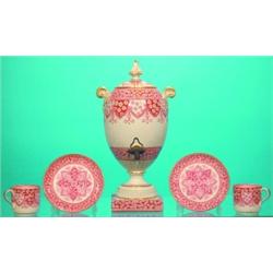 COPELAND COFFEE SET - Transfer porcelain after dinner coffee urn with 6 cups and saucers.  H-12",...