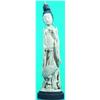 Image 1 : IVORY ORIENTAL FIGURE OF A WOMAN - Feeding stork, bird in hair; added wood base.  H-12", G-VG.  E...