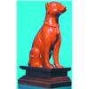 Image 1 : ORIENTAL DOG - Reddish orange glaze over porcelain, wood base.  H-8", VG-EX.  Est. 75-125...