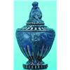 COBALT GLASS SWEETMEAT - Probably French, cherub finial, elephant handles, 1910-1920.  H-9 1/2",...