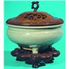 Image 1 : CHINESE CELADON POT-POURRI - Green glaze porcelain on carved fitted stand and wood lid, early 19t...