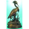 LARGE BRONZE CRANE - Inscribed Moigniez, fine detail throughout from feathers to shoreline with s...