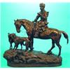 RUSSIAN BRONZE HUNTER - Mounted hunter with leashed pair of hunting dogs, quality casting with go...