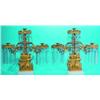 PAIR GIRONDOLES - Gilt bronze 3-light candelabra with 3 figure base with Indians and scout, etche...