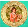 GERMAN PORTRAIT PLATE - "Rosen," painted porcelain, young girl with flowers, elaborate gilt borde...