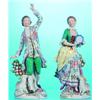PAIR SITZENDORF FIGURINES - Painted porcelain figures of man and woman with sheep on base; gentle...