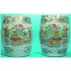 PAIR FAMILLE ROSE GARDEN SEATS - Barrel form, painted porcelain, garden scenes, mid 19th Century;...
