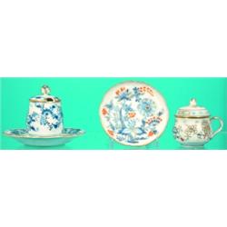 LOT 2 MEISSEN ITEMS - Both transfer with under plates;  (1) Onion pattern mustard jar with attach...