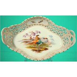 KPM BASKET- Transfer and painted porcelain open work basket dish. L-9", VG-EX, Est. 50-100...