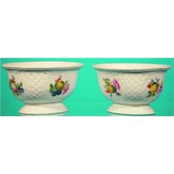 PAIR OF MEISSEN OVAL FOOTED BOWLS - Painted porcelain floral motifs, exterior embossed basket pat...