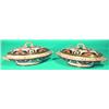 Image 1 : PAIR OF CROWN DERBY PORCELAIN COVERED DISHES-Gilt decoration, (1) interior stained. L-12", G-VG....