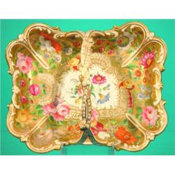 PORCELAIN BASKET-Painted floral design with gilt decoration, twist handle. L-10", VG. Est. 125-22...