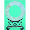 Image 1 : JADE PI - Carved Jade ring on wood open work stand, late 19th Century. H-9", Dia.-6 1/4", VG-EX....