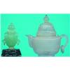 Image 1 : MINIATURE JADE TEAPOT & COVERED URN- Clambroth color teapot, light green urn. H-3 3/4"-4 1/4", VG...