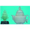 Image 1 : MINIATURE JADE TEAPOT & COVERED URN- Clambroth color teapot, light green urn. H-3 3/4"-4 1/4", VG...