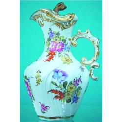 MEISSEN PITCHER WITH COVER-Painted porcelain-1, final repaired & repainted. H-8", G.  Est. 100-20...