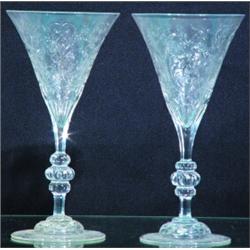 PAIR OF FLORAL CUT WINES-Possibly Krutchmann-Steuben 1900. H-7", VG-EX.  Est. 75-125...