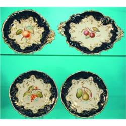 7 PIECE FRUIT SET - Painted porcelain, (3 plates not shown). Central fruit images different, coba...