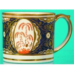 WORCESTER COFFEE CAN - Painted porcelain, Cobalt and gilt band with 3 oval foliate scenes. H-3 1/...